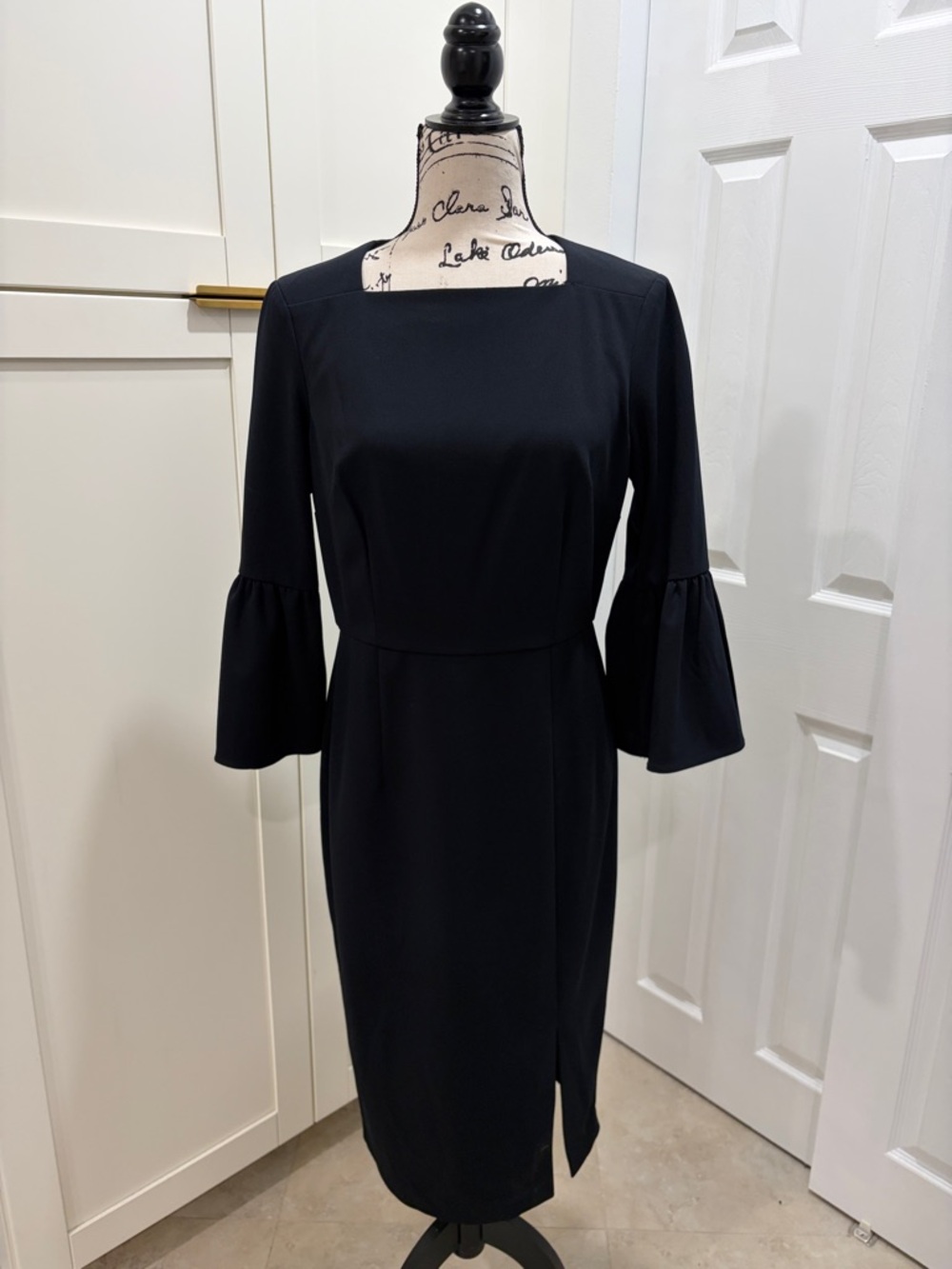 Donna Morgan Black Square-Neck Midi Dress with Bell Sleeves